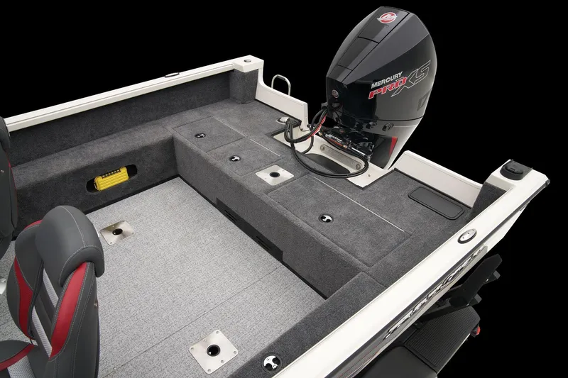 Slide: The Image of 2024 Ranger VS1882SC Angler boat interior with storage compartments and Mercury Pro XS engine. - 47