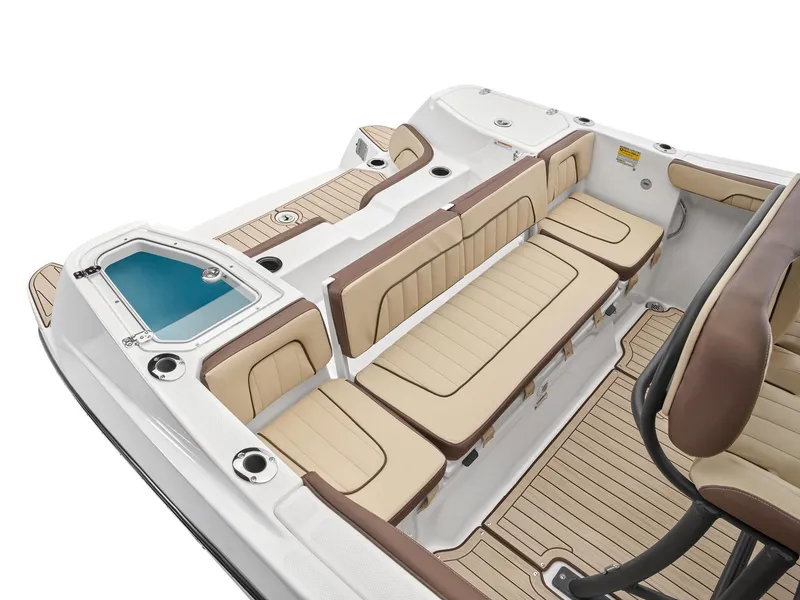 Slide: The Image of 2024 Yamaha Boats 255 FSH Sport H interior seating and deck area. - 7