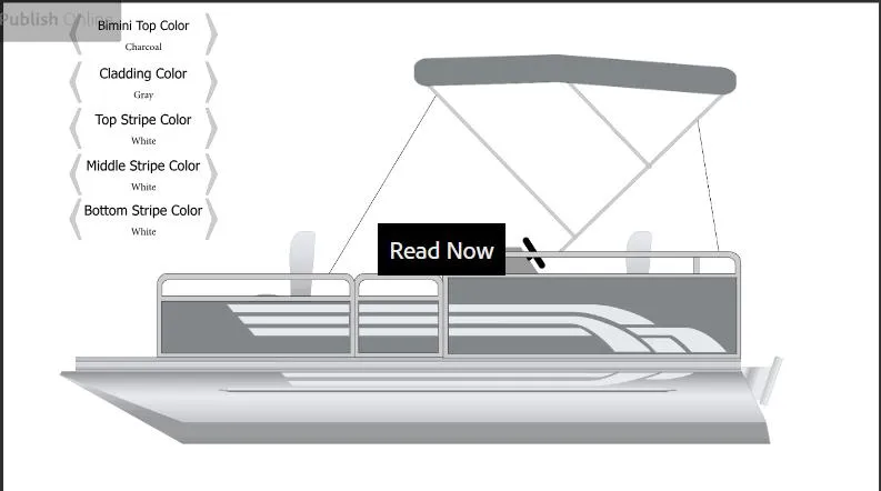 Slide: The Image of 2024 Pond-Tini Series 14 pontoon boat with charcoal bimini top and gray cladding. - 5