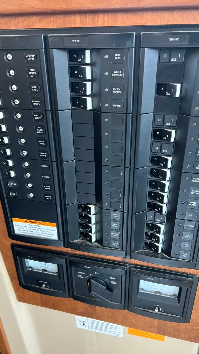 Slide: The Image of Electrical panel of 2014 Ranger Tugs R29S boat with switches and meters. - 40