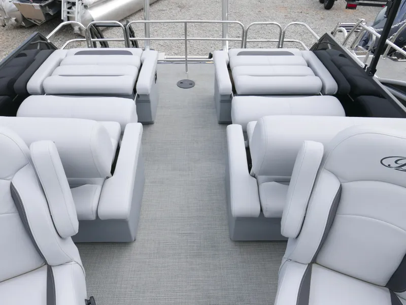 Slide: The Image of 2024 Bentley Pontoons Legacy 223 QSB interior with luxurious seating arrangement. - 17