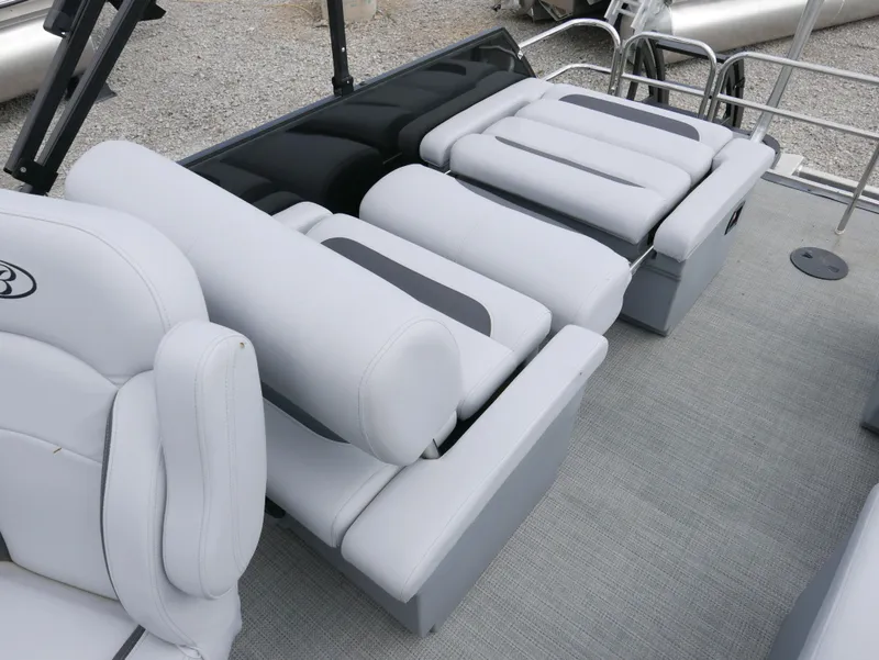 Slide: The Image of 2024 Bentley Pontoons Legacy 223 QSB interior with luxurious seating and modern design. - 19