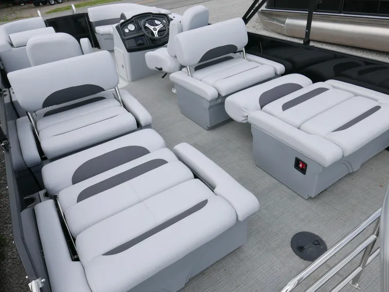 Slide: The Image of 2024 Bentley Pontoons Legacy 223 QSB interior with luxurious seating and modern design. - 21