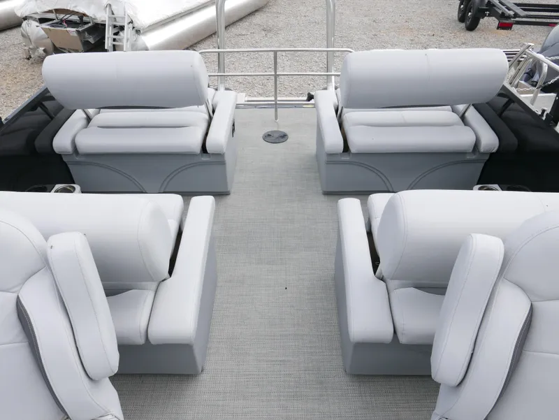 Slide: The Image of 2024 Bentley Pontoons Legacy 223 QSB interior with luxurious seating arrangement. - 24