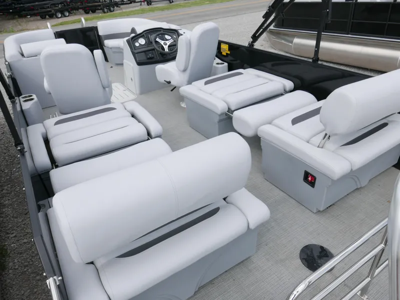 Slide: The Image of 2024 Bentley Pontoons Legacy 223 QSB interior with luxurious seating and modern design. - 30