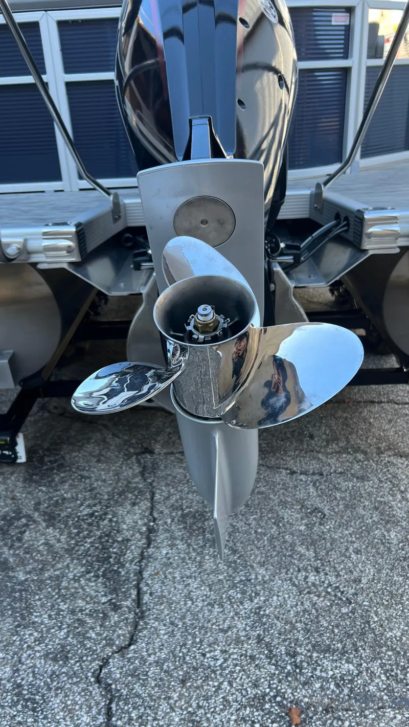 Slide: The Image of Close-up of a 2021 Bennington S20 boat propeller. - 17