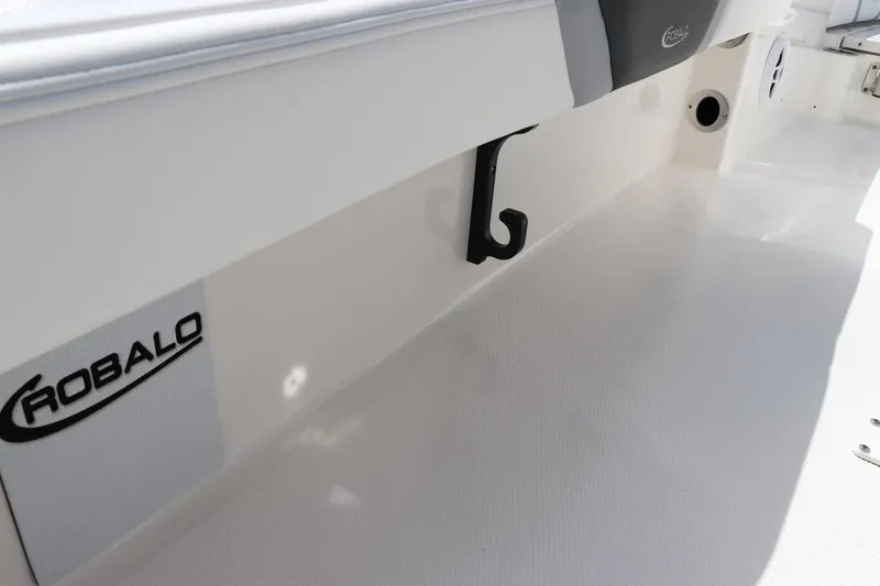 Slide: The Image of 2024 Robalo 226 Cayman boat interior detail with logo. - 10