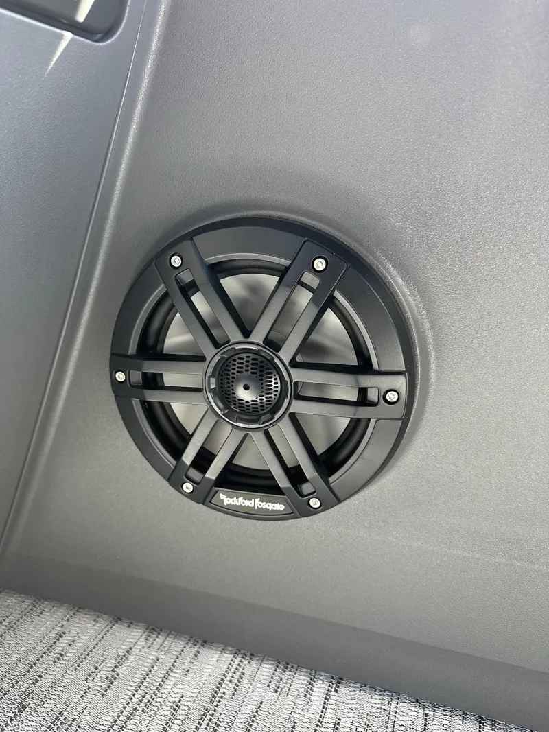 Slide: The Image of Speaker on 2025 Bennington 21 SSR Quad Bench boat interior. - 37