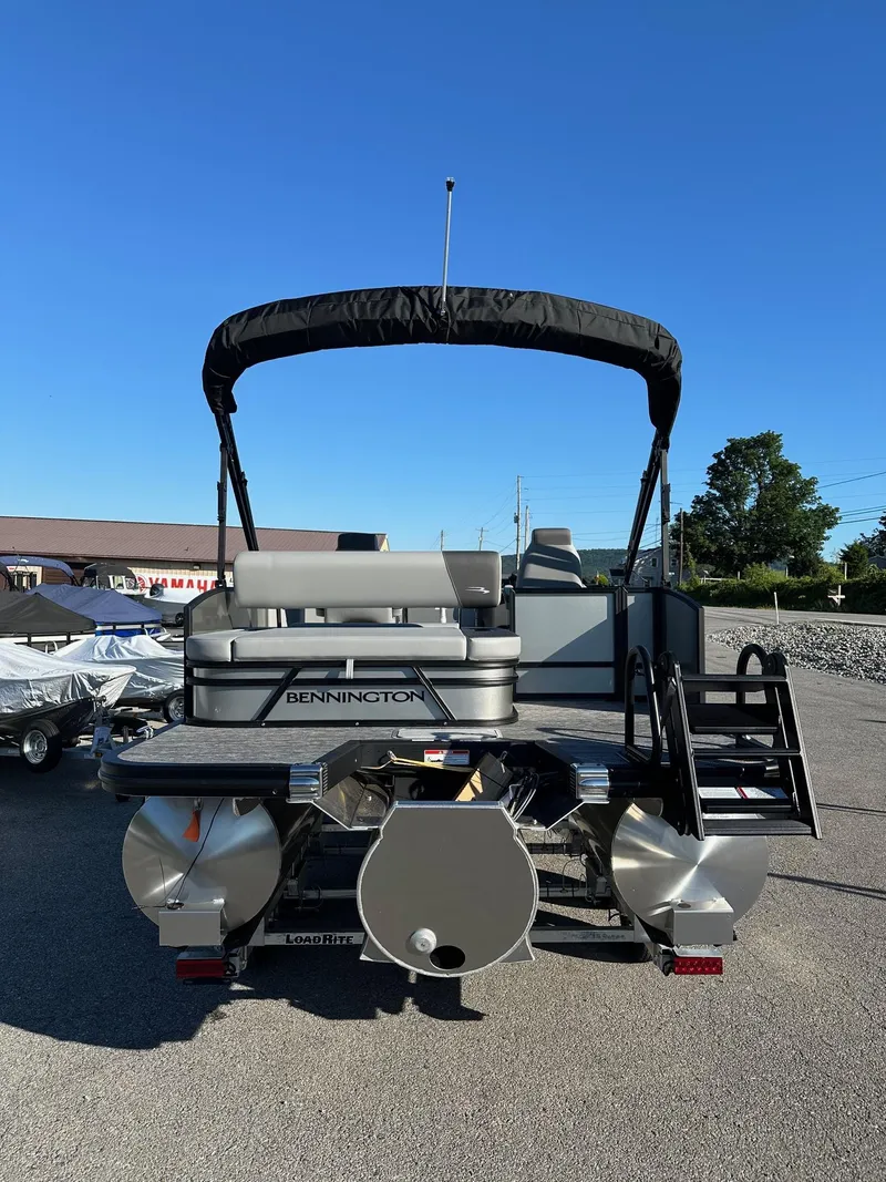 Slide: The Image of 2025 Bennington 20 SSB SwingBack Tritoon with Yamaha VF-150 VMax SHO, rear view. - 16