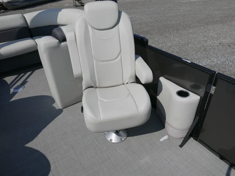 Slide: The Image of 2023 Sylvan Mirage X X3 boat seat with cup holder on deck. - 11
