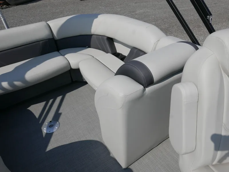 Slide: The Image of 2023 Sylvan Mirage X X3 boat interior with plush seating and modern design. - 17