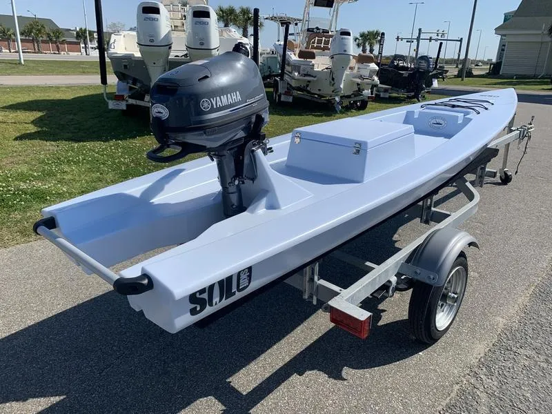 Slide: The Image of 2023 Solo Skiff 14 with Yamaha motor on trailer. - 3