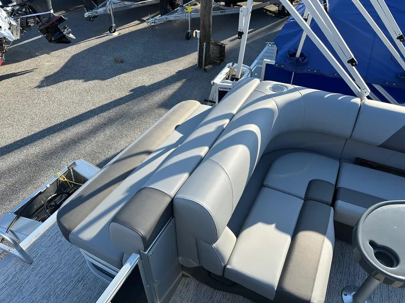 Slide: The Image of Bennington 188 SLJ pontoon boat interior with gray seating, 2026 model. - 17