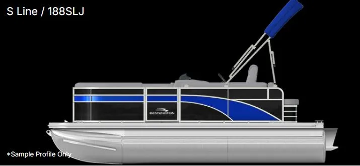 Slide: The Image of Bennington 188 SLJ pontoon boat, side view, blue and gray design, sample profile. - 3