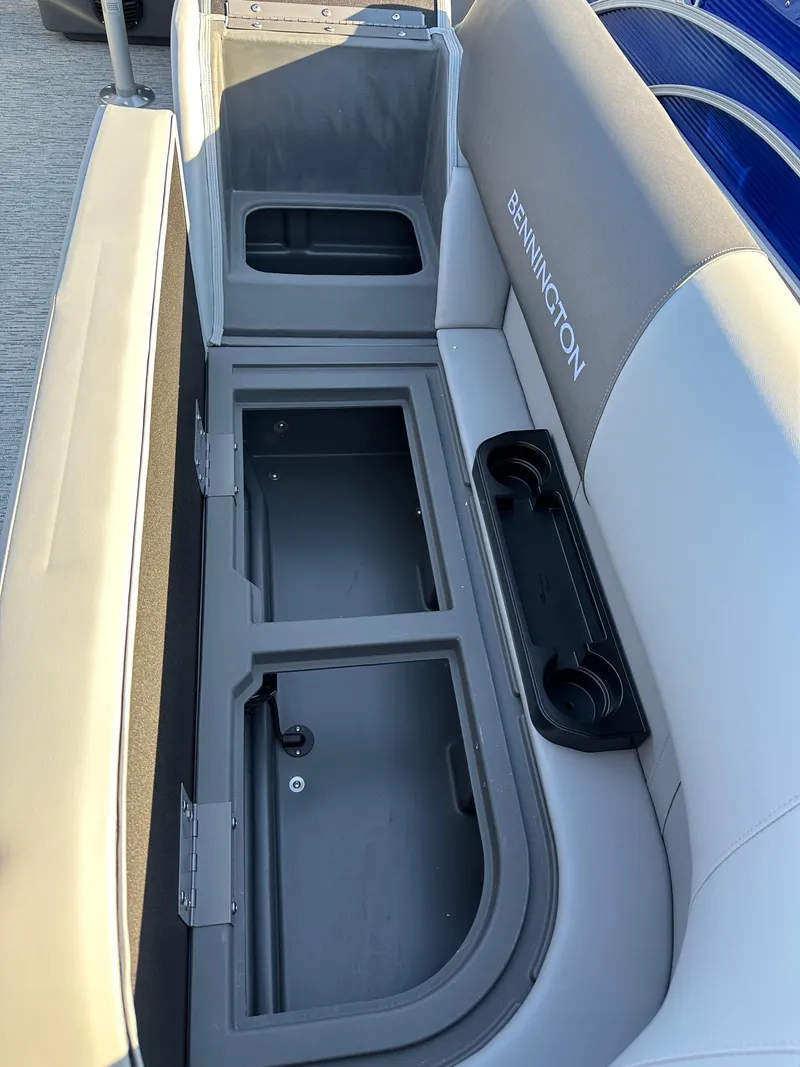 Slide: The Image of Bennington 188 SLJ boat seat storage with cup holders, model year 2026. - 12