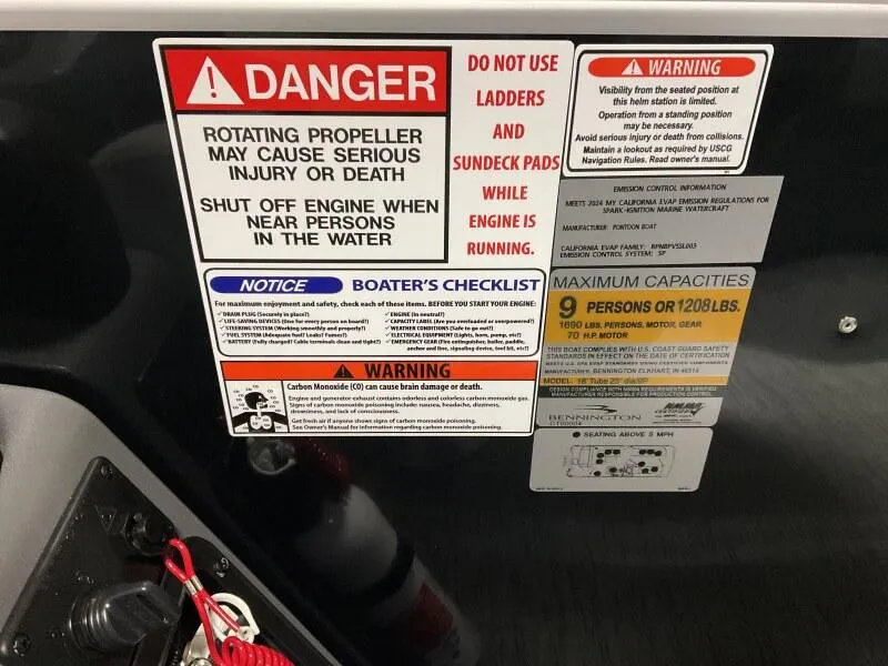 Slide: The Image of Safety warnings and capacity limits on a Bennington 188 SLJ boat, model year 2026. - 21