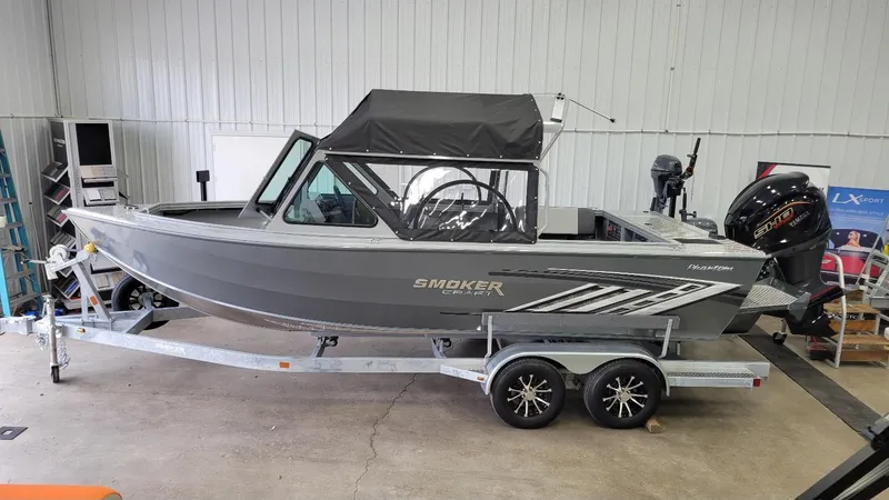 The Image of 2025 Smoker Craft Phantom 20 X2 offshore boat with Yamaha Vmax 250 SHO engine on trailer. - 1