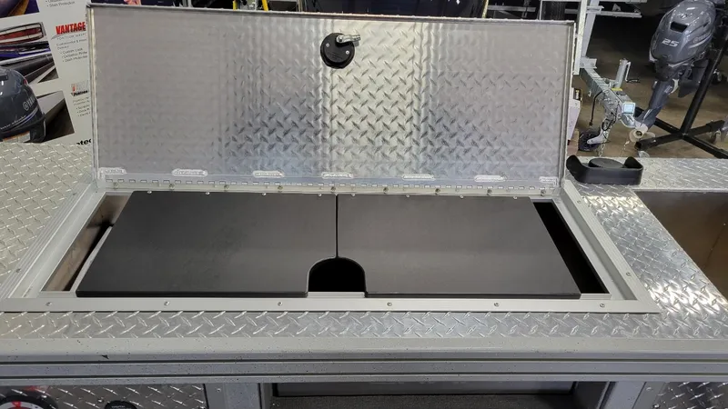 Slide: The Image of 2025 Smoker Craft Phantom 20 X2 offshore boat storage compartment with Yamaha Vmax 250 SHO engine. - 26