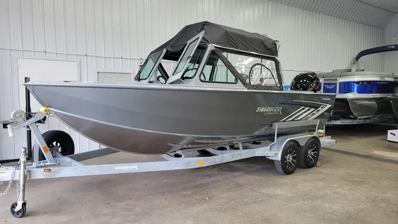 Slide: The Image of 2025 Smoker Craft Phantom 20 X2 offshore boat with Yamaha Vmax 250 SHO engine on trailer. - 3