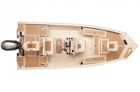 Slide: The Image of 2024 G3 Bay 20 GX boat, top view, beige and white interior, outboard motor. - 13