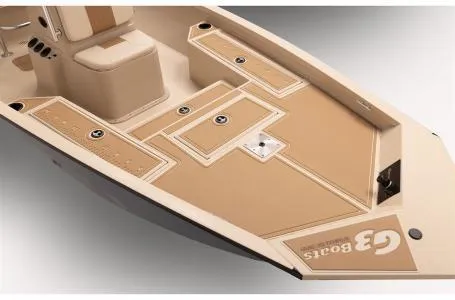 Slide: The Image of 2024 G3 Bay 20 GX boat deck with storage compartments and seating. - 14