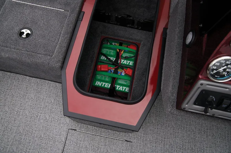 Slide: The Image of 2024 Ranger VS1682SC Angler boat battery compartment with Interstate batteries. - 26
