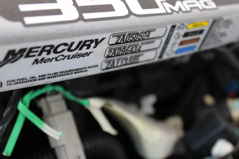 Slide: The Image of Close-up of a Mercury MerCruiser 350 MAG engine label on a 2013 Monterey 234 SS boat. - 32