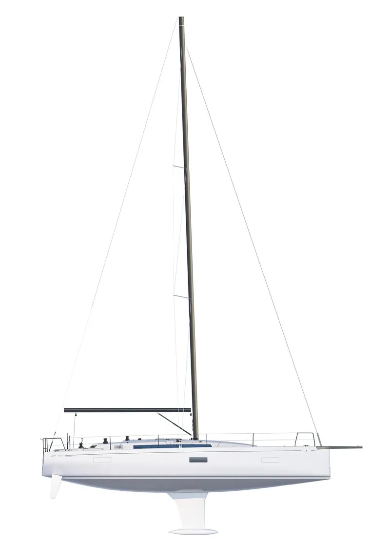 Slide: The Image of 2024 Beneteau First 44 sailboat, sleek design, side view. - 18