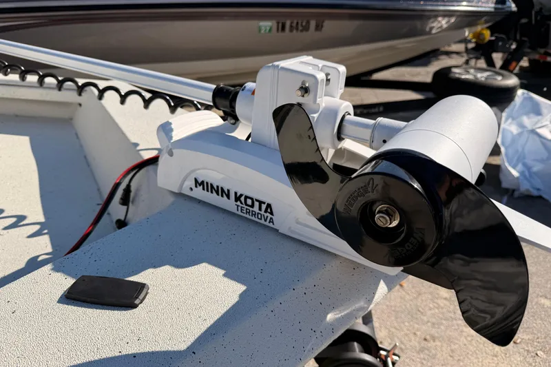 Slide: The Image of Minn Kota Terrova motor on 2026 Ranger RB190 boat, close-up view. - 5