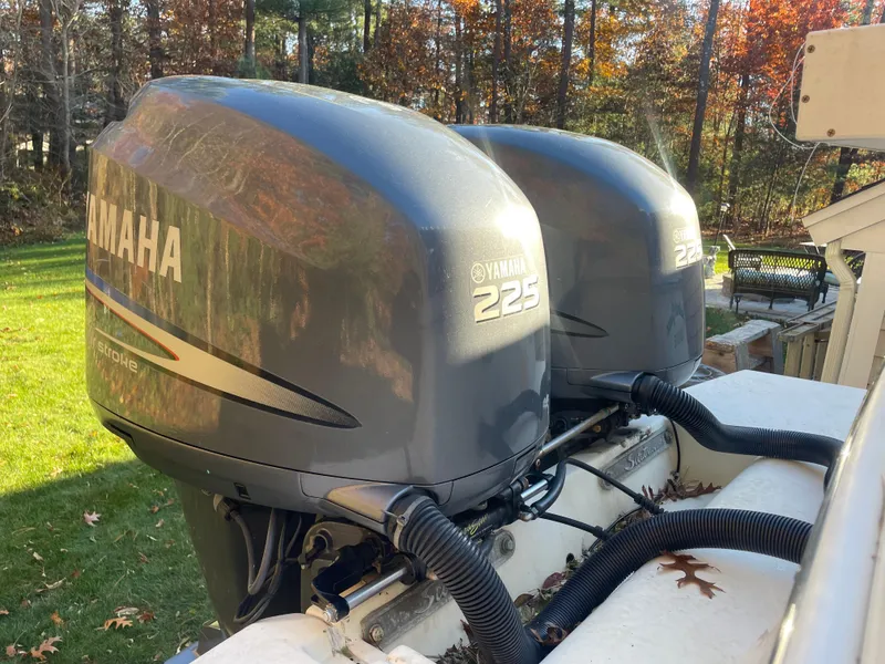 Slide: The Image of Twin Yamaha 225 engines on a 2003 Scout 280 Abaco boat. - 8