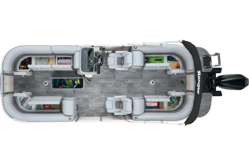 Slide: The Image of 2024 Ranger Reata 243C pontoon boat interior layout, top view. - 7