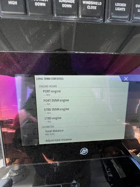 Slide: The Image of Display screen showing engine statistics on a 2022 Solace 41 CS boat. - 23