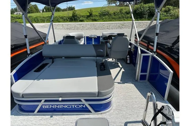 Slide: The Image of 2026 Bennington 20 SSB Swing Back pontoon boat with spacious seating and modern design. - 8