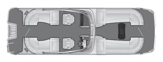 Slide: The Image of 2023 Bennington 25 RFBWA Tritoon layout with quad bench seating. - 2