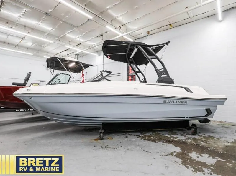 Slide: The Image of 2024 Bayliner VR Series VR4 boat displayed at Bretz RV & Marine showroom. - 6