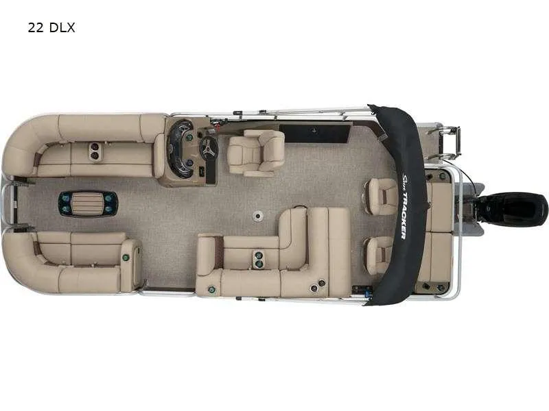 Slide: The Image of 2024 Sportfish 22 DLX pontoon boat with spacious seating and modern amenities. - 2