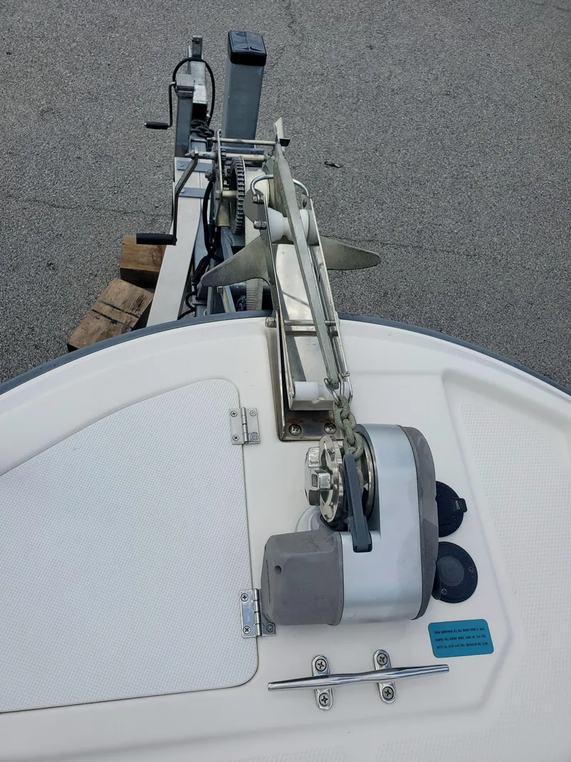 Slide: The Image of 2020 Ranger Tugs 25 boat anchor system on deck, detailed view. - 27