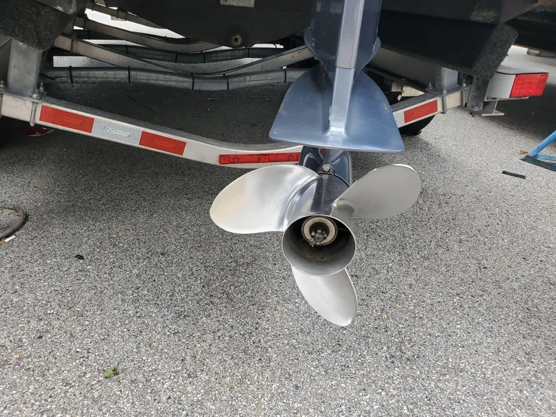 Slide: The Image of Propeller of 2020 Ranger Tugs 25 boat on trailer, close-up view. - 29