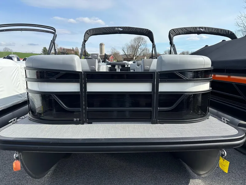 Slide: The Image of 2024 Bennington 20 SSR Quad Bench pontoon boat, front view, in stock. - 3