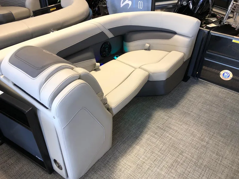 Slide: The Image of 2024 Barletta Cabrio 20Q boat interior with luxurious seating. - 8