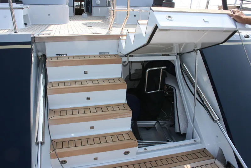 Slide: The Image of Staircase on Alia Yachts Warwick 82 LK, 2011 model, leading to lower deck. - 6