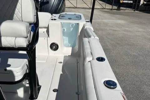 Slide: The Image of 2024 Sea Fox 268 Commander boat interior with seating and storage features. - 14
