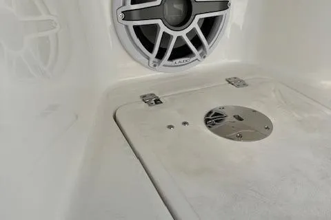 Slide: The Image of 2024 Sea Fox 268 Commander boat interior with speaker and hatch detail. - 8