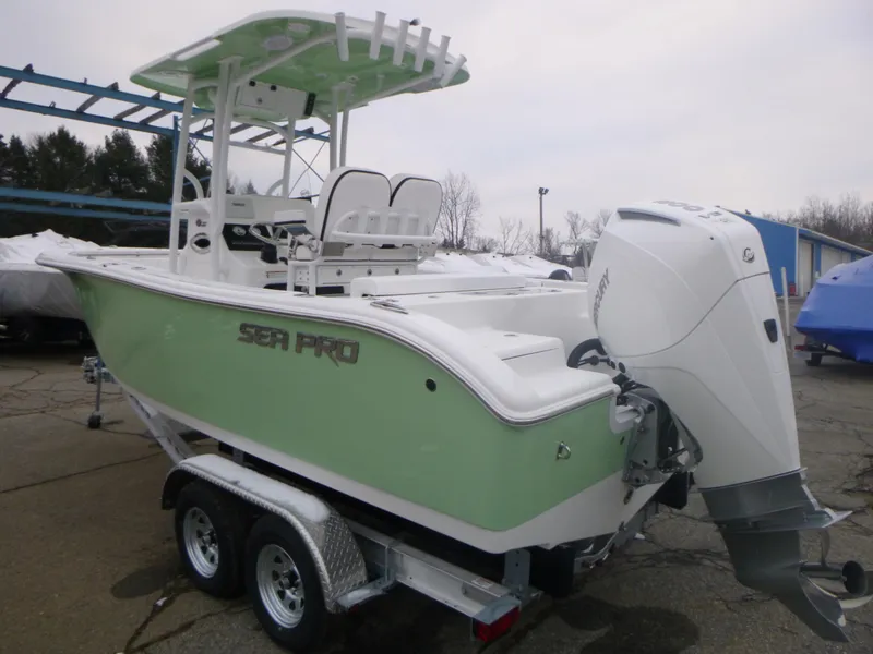 Slide: The Image of 2024 Sea Pro 222 Center Console boat on a trailer. - 3