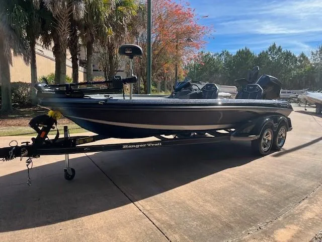 Slide: The Image of 2024 Ranger Z521R Ranger Cup Equipped boat on a trailer in a sunny outdoor setting. - 0