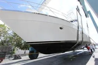 Slide: The Image of 2001 Precision Convertible yacht in dry dock for maintenance - 24