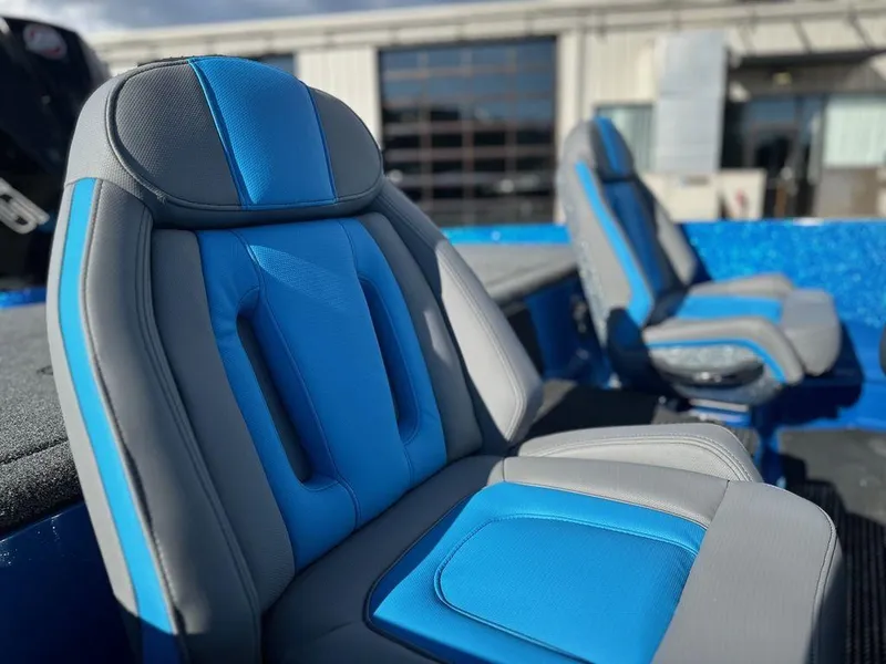 Slide: The Image of Blue and gray seats in 2024 iKon LX 20 boat. - 4