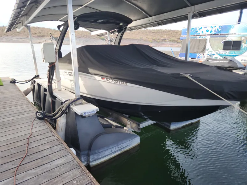 Slide: The Image of Covered 2008 Sumerset Houseboat 20' x 100' docked on a lake. - 33