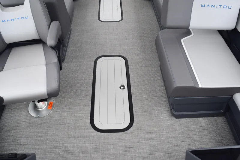 Slide: The Image of 2024 Manitou 22' Cruise Switchback Stealth interior seating and flooring. - 40