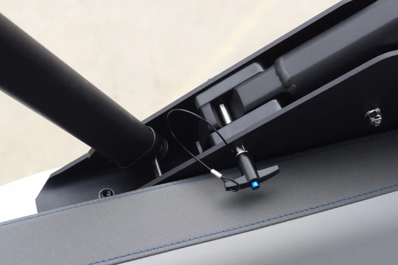 Slide: The Image of Close-up of 2024 Manitou 22' Cruise Switchback Stealth boat component. - 46